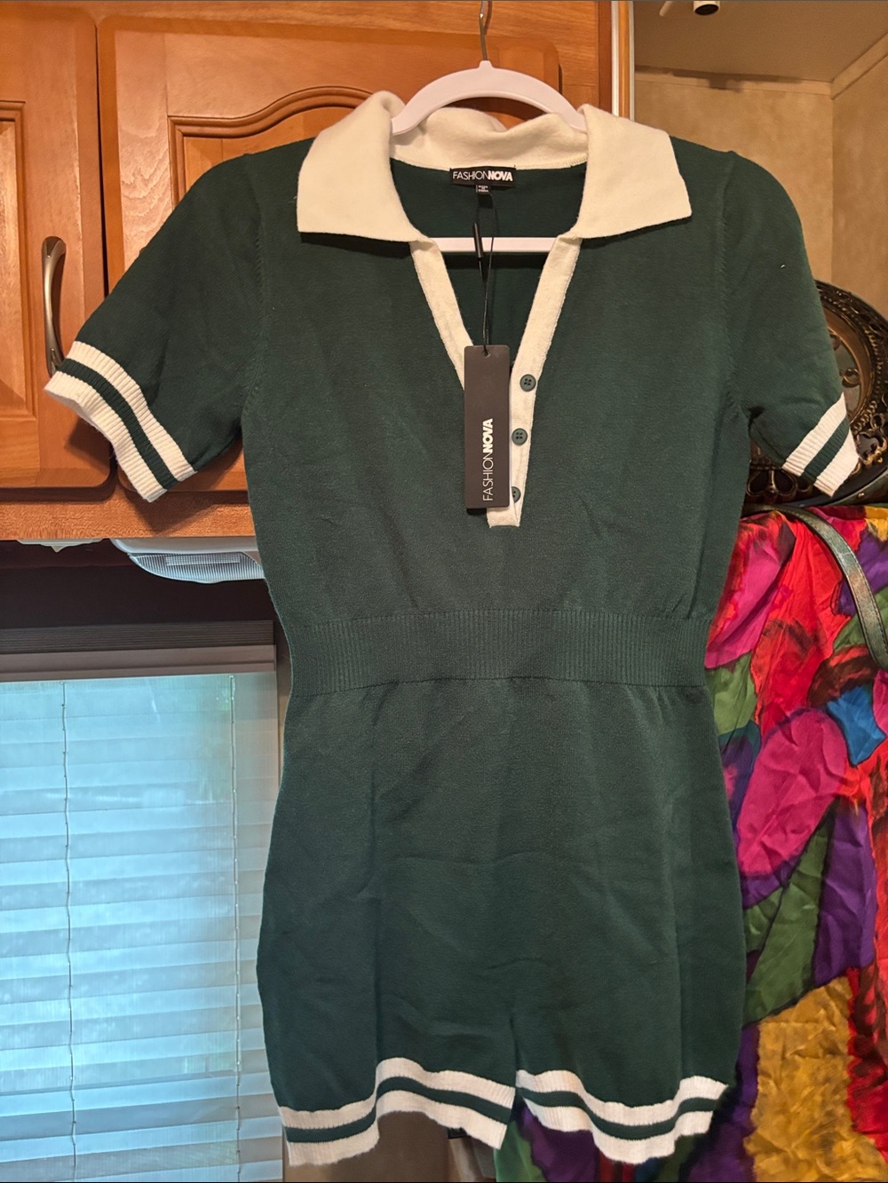 Fashion Nova Forest Green Polo Knit Romper with White Trim Michigan State